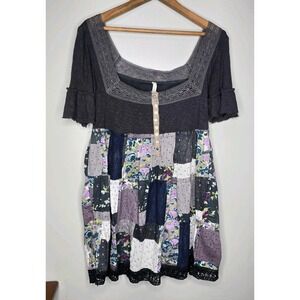 Free People Lace Floral Patchwork Top Festival Y2K Fairy Boho Babydoll Large